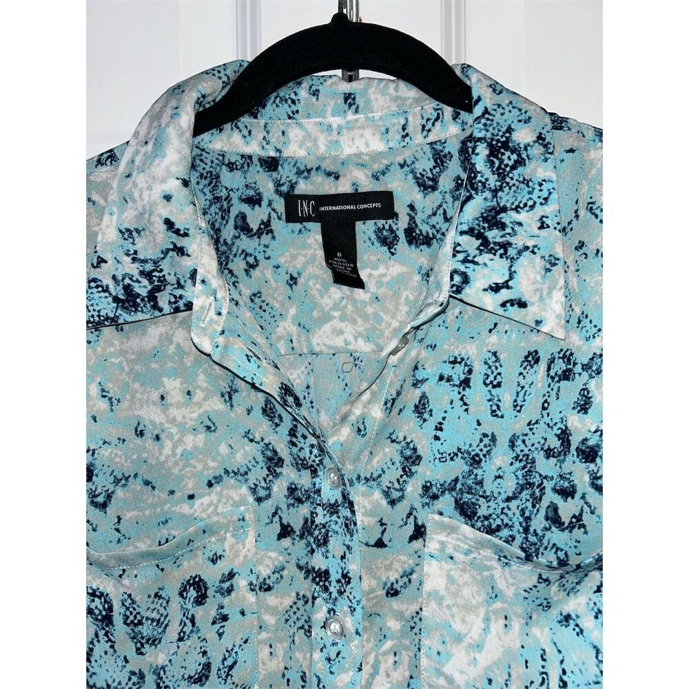 Inc Women's Blue Python Print Collared Blouse Siz… - image 2